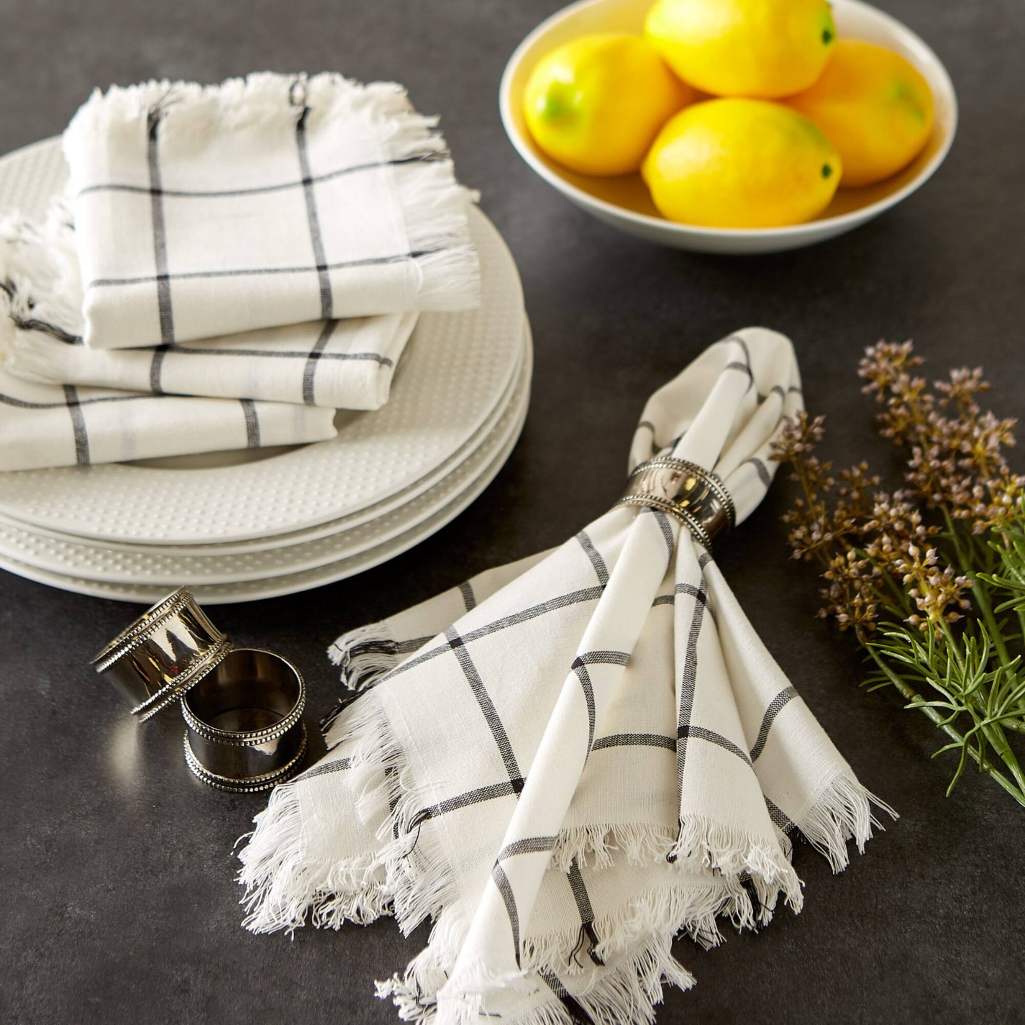 DII® Black Check Fringed Cloth Dinner Napkins, 6ct.